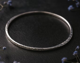 Sterling Silver Hammered Tapered Bangle