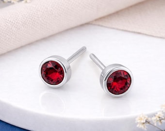 Sterling Silver July Ruby Birthstone Stud Earrings – 7mm