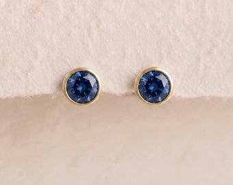 September Sapphire Birthstone Stud Earrings in Gold Plated Sterling Silver