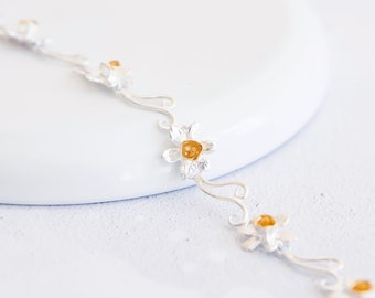 18ct Gold Plated Sterling Silver Daffodil Bracelet with Personalised Watercolour Card