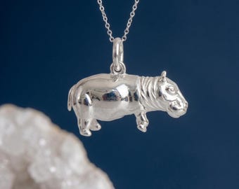 Personalised Solid Hippo Pendant Necklace in Sterling Silver