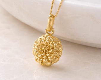Personalised Gold Plated Sterling Silver October Marigold Birth Flower Pendant Necklace