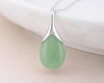 Personalised Sterling Silver Jade Teardrop Pendant Necklace
