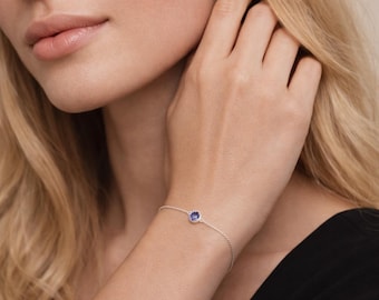 Personalised Sterling Silver September Birthstone Sapphire Bracelet