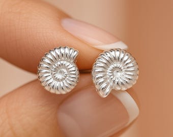 Sterling Silver Ammonite Shell Stud Earrings