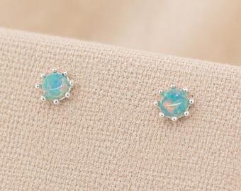 4mm Sterling Silver Aqua Opal Stud Earrings