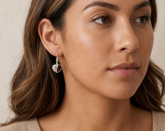 Sterling Silver Baltic Amber Filigree Heart Drop Earrings