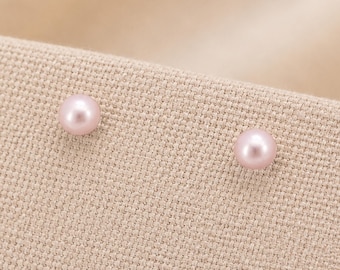 3mm Sterling Silver Pink Pearl Stud Earrings