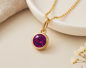 Amethyst Birthstone Pendant • February Charm Necklace in Gold • Dainty Cubic Zirconia Gift • Personalised Birth Month Jewellery
