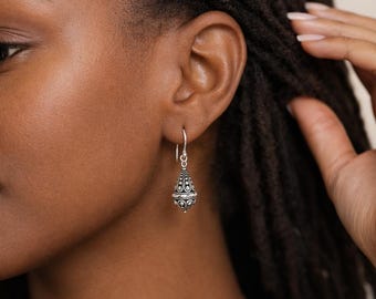 Sterling Silver Teardrop Filigree Balinese Drop Earrings – 9mm