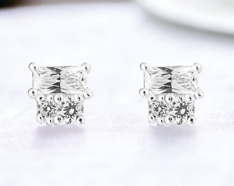 CZ Cluster Stud Earrings in Sterling Silver, Dainty Crystal Earrings, Bridesmaid's Jewellery