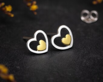 Sterling Silver Double Heart Stud Earrings