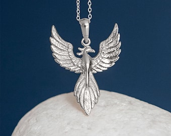 Rising Phoenix Necklace in Sterling Silver, Silver Phoenix Pendant, Phoenix Jewellery, Rise Above