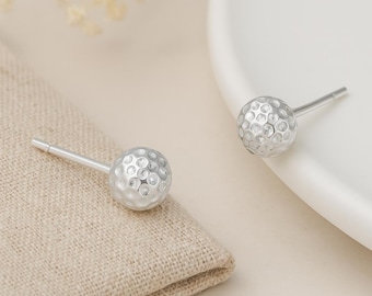 Hammered Ball Stud Earrings • Sterling Silver 6mm Textured Studs • Minimal Everyday Jewellery • Handmade Gift for Her •