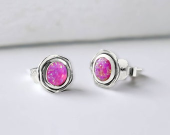 Sterling Silver Pink Opal Stud Earrings