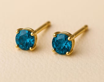 Solid 9ct Gold December Blue Topaz Birthstone Stud Earrings