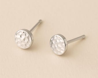 Sterling Silver Hammered Disc Stud Earrings
