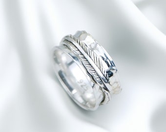 Personalised Sterling Silver Feather Spinning Ring