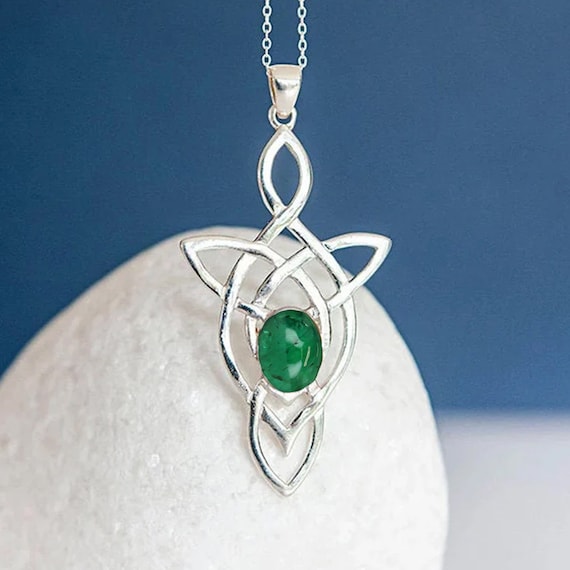 Genuine Emerald Celtic Knot Necklace in Sterling Silver