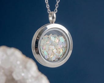 Living Urn Locket in Stainless Steel with Crushed Opal