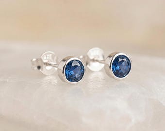 September Sapphire Birthstone Stud Earrings in Sterling Silver