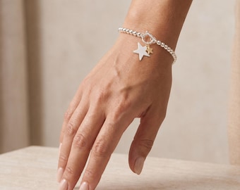 Star T Bar Stretch Bead Bracelet With Sterling Silver And Gold Plating