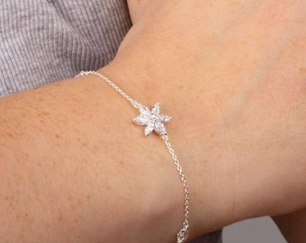 CZ Forget Me Not Flower Bracelet in Sterling Silver, Marquise Flower Bracelet, Silver Flower Bracelet, Bridesmaid Bracelet