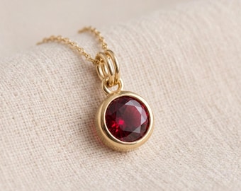 Tiny Personalised July Ruby Birthstone Pendant Necklace In Gold Plated Sterling Silver
