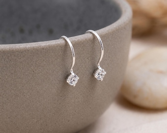 Tiny Cubic Zirconia Drop Earrings in Sterling Silver