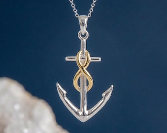 Personalised Infinity Anchor Pendant Necklace in Sterling Silver and Gold