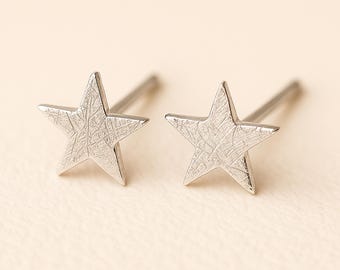 Sterling Silver Textured Star Stud Earrings