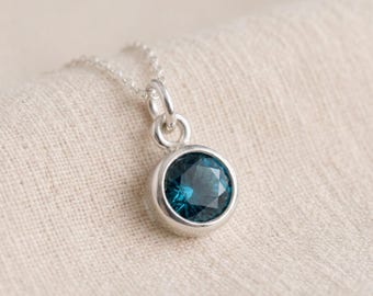 Tiny Personalised December Topaz Birthstone Pendant Necklace In Sterling Silver