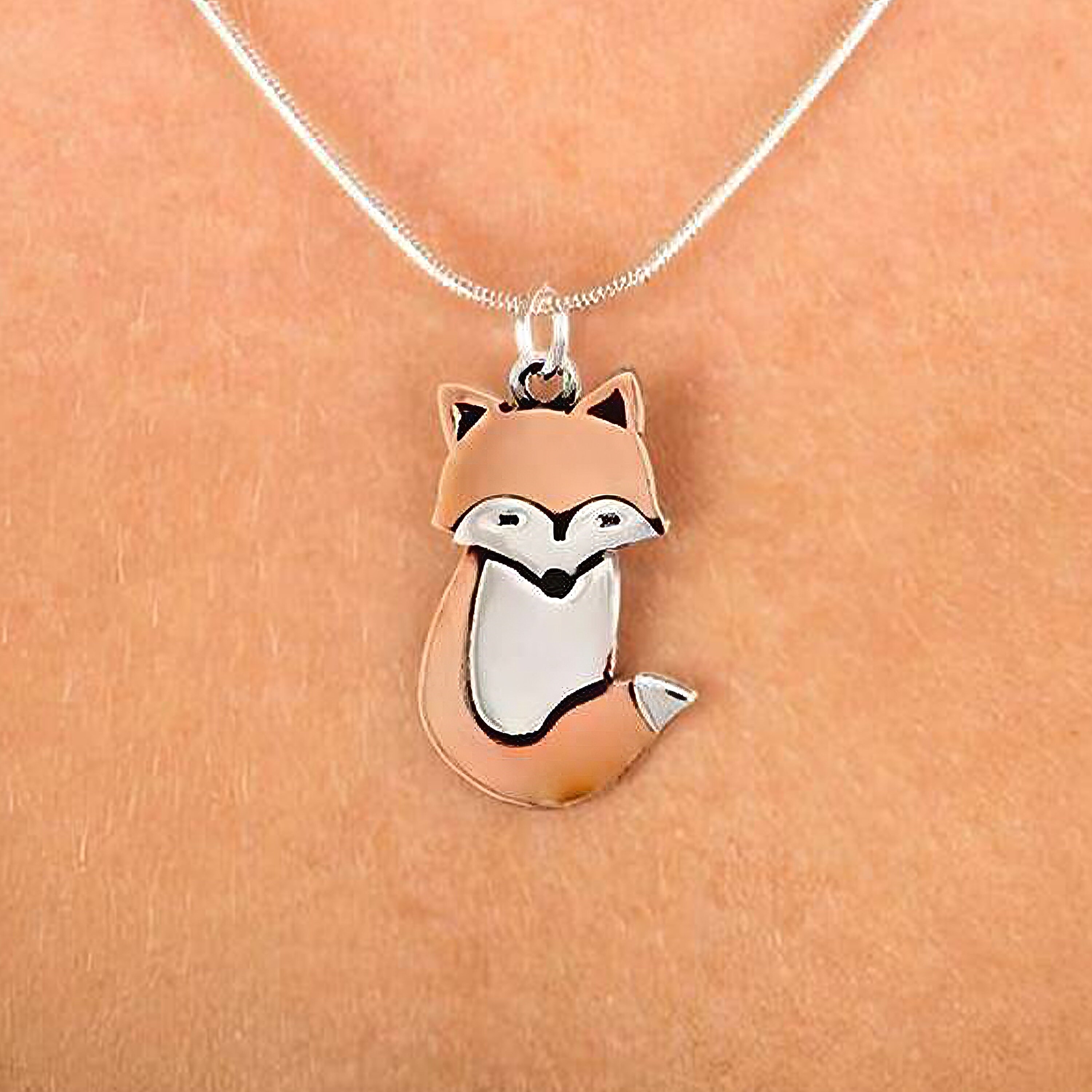 Personalised Sterling Silver and Copper Fox Necklace