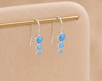 Sterling Silver Blue Opal Trio Hook Drop Earrings