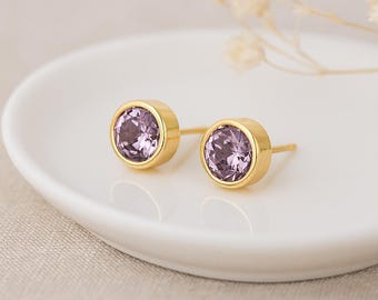Alexandrite Stud Earrings • 18ct Gold-Plated Sterling Silver • June Birthstone Gift • Purple CZ Studs • Elegant Gift for Her •