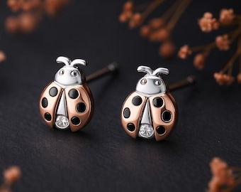 Girls Sterling Silver Diamond Ladybird Stud Earrings