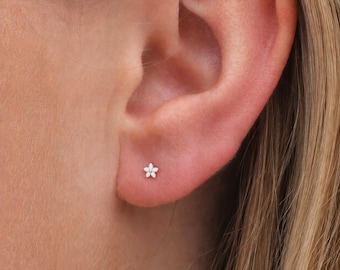 Tiny Sterling Silver White Enamel Daisy Stud Earrings