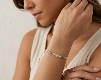 Personalised Aries Zodiac Gemstone Bead Bracelet With Gold Plating