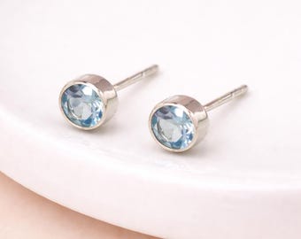 Sterling Silver March Birthstone Stud Earrings – 7mm
