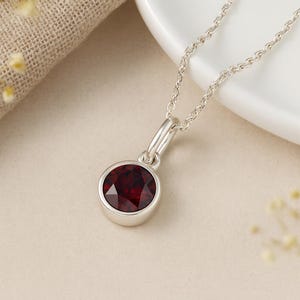Garnet Birthstone Pendant • January Charm Necklace in Sterling Silver • Dainty Cubic Zirconia Gift • Personalised Birth Month Jewellery