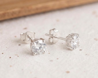 Moissanite Diamond Stud Earrings in Sterling Silver