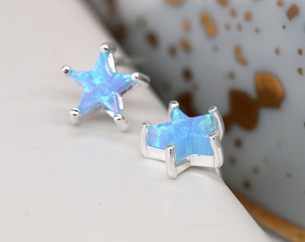 Sterling Silver Blue Opal Star Stud Earrings