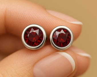 Sterling Silver July Ruby Birthstone Stud Earrings