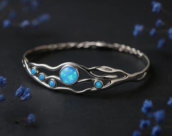 Molten Sterling Silver Blue Opal Bangle