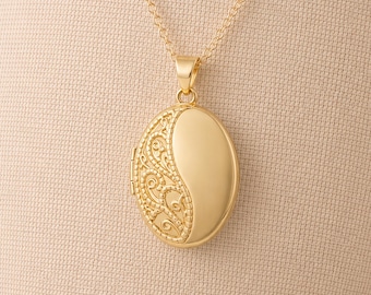 Personalised Solid 9ct Yellow Gold Filigree Milgrain Locket With Photos