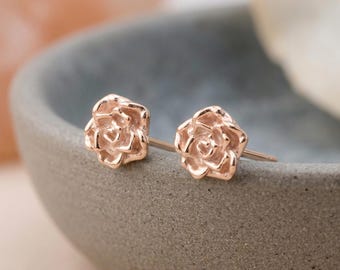 June Rose Birth Flower Stud Earrings In Gold Plated Sterling Silver