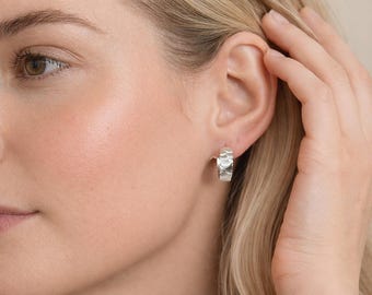 Chunky Silver Plated Embossed Hoop Earrings – 15mm