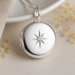 Personalised Large Sterling Silver Round Star Locket