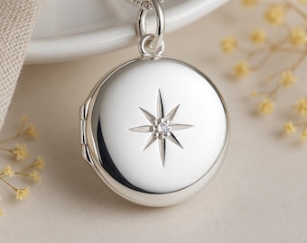 Personalised Large Sterling Silver Round Star Locket
