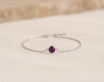 Personalised February Amethyst Birthstone Bracelet in Sterling Silver